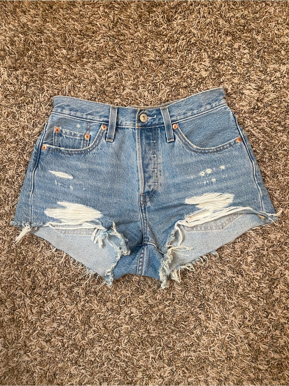 Levi’s Distressed High-Rise Denim Shorts 501 Original Shorts- Light Blue